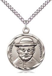 [4273SS/24SS] Sterling Silver Saint Damien of Molokai Pendant on a 24 inch Sterling Silver Heavy Curb chain
