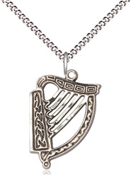 [5103SS/18S] Sterling Silver Irish Harp Pendant on a 18 inch Light Rhodium Light Curb chain
