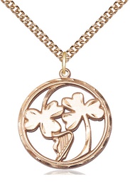 [5104GF/24GF] 14kt Gold Filled Irish Shamrock Harp Pendant on a 24 inch Gold Filled Heavy Curb chain