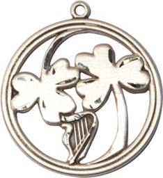 [5104SS] Sterling Silver Irish Shamrock Harp Medal