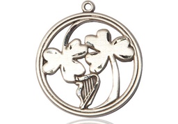 [5104SS] Sterling Silver Irish Shamrock Harp Medal