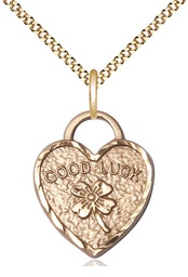[5105GF/18G] 14kt Gold Filled Good Luck Shamrock Heart Pendant on a 18 inch Gold Plate Light Curb chain