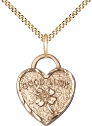 [5105GF/18G] 14kt Gold Filled Good Luck Shamrock Heart Pendant on a 18 inch Gold Plate Light Curb chain