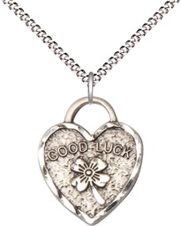 [5105SS/18S] Sterling Silver Good Luck Shamrock Heart Pendant on a 18 inch Light Rhodium Light Curb chain