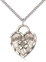 [5105SS/18S] Sterling Silver Good Luck Shamrock Heart Pendant on a 18 inch Light Rhodium Light Curb chain