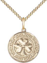 [5106GF/18G] 14kt Gold Filled Shamrock w/Celtic Border Pendant on a 18 inch Gold Plate Light Curb chain