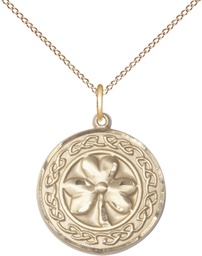 [5106GF/18GF] 14kt Gold Filled Shamrock w/Celtic Border Pendant on a 18 inch Gold Filled Light Curb chain