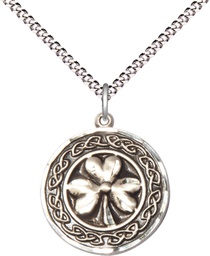 [5106SS/18S] Sterling Silver Shamrock w/Celtic Border Pendant on a 18 inch Light Rhodium Light Curb chain