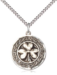 [5106SS/18S] Sterling Silver Shamrock w/Celtic Border Pendant on a 18 inch Light Rhodium Light Curb chain