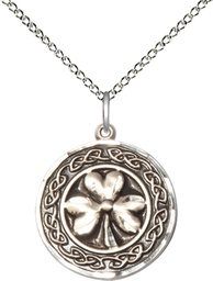 [5106SS/18SS] Sterling Silver Shamrock w/Celtic Border Pendant on a 18 inch Sterling Silver Light Curb chain