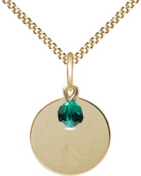 [5107EMGF/18G] 14kt Gold Filled Shamrock Pendant with a Emerald bead on a 18 inch Gold Plate Light Curb chain