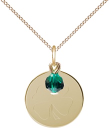 [5107EMGF/18GF] 14kt Gold Filled Shamrock Pendant with a Emerald bead on a 18 inch Gold Filled Light Curb chain