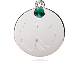 [5108EMSS] Sterling Silver Shamrock Medal with a Emerald bead