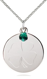 [5108EMSS/18SS] Sterling Silver Shamrock Pendant with a Emerald bead on a 18 inch Sterling Silver Light Curb chain