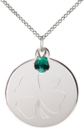[5108EMSS/18SS] Sterling Silver Shamrock Pendant with a Emerald bead on a 18 inch Sterling Silver Light Curb chain