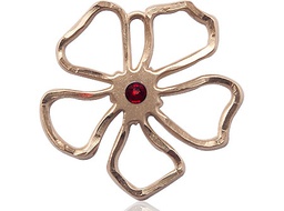 [5109GF-STN1] 14kt Gold Filled Five Petal Flower Medal with a 3mm Garnet Swarovski stone