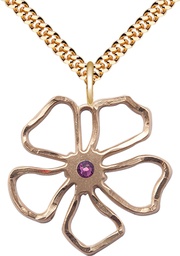 [5109GF-STN2/24G] 14kt Gold Filled Five Petal Flower Pendant with a 3mm Amethyst Swarovski stone on a 24 inch Gold Plate Heavy Curb chain