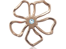 [5109GF-STN3] 14kt Gold Filled Five Petal Flower Medal with a 3mm Aqua Swarovski stone