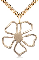[5109GF/24G] 14kt Gold Filled Five Petal Flower Pendant on a 24 inch Gold Plate Heavy Curb chain