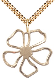 [5109GF/24G] 14kt Gold Filled Five Petal Flower Pendant on a 24 inch Gold Plate Heavy Curb chain