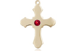 [6036KT1-STN7] 14kt Gold Cross Medal with a 3mm Ruby Swarovski stone