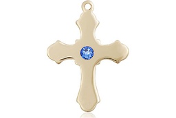 [6036KT1-STN9] 14kt Gold Cross Medal with a 3mm Sapphire Swarovski stone