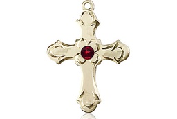 [6036KT2-STN1] 14kt Gold Cross Medal with a 3mm Garnet Swarovski stone