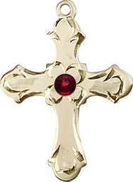 [6036KT2-STN1] 14kt Gold Cross Medal with a 3mm Garnet Swarovski stone