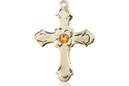 [6036KT2-STN11] 14kt Gold Cross Medal with a 3mm Topaz Swarovski stone