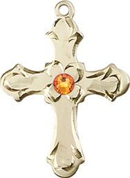 [6036KT2-STN11] 14kt Gold Cross Medal with a 3mm Topaz Swarovski stone