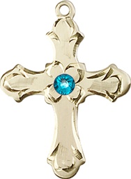 [6036KT2-STN12] 14kt Gold Cross Medal with a 3mm Zircon Swarovski stone