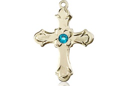 [6036KT2-STN12] 14kt Gold Cross Medal with a 3mm Zircon Swarovski stone