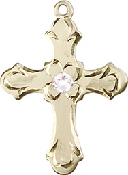 [6036KT2-STN4] 14kt Gold Cross Medal with a 3mm Crystal Swarovski stone