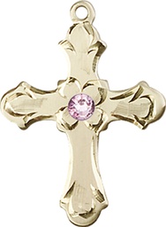 [6036KT2-STN6] 14kt Gold Cross Medal with a 3mm Light Amethyst Swarovski stone