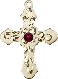 [6036KT3-STN1] 14kt Gold Cross Medal with a 3mm Garnet Swarovski stone