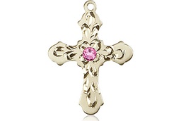 [6036KT3-STN10] 14kt Gold Cross Medal with a 3mm Rose Swarovski stone