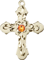 [6036KT3-STN11] 14kt Gold Cross Medal with a 3mm Topaz Swarovski stone