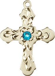 [6036KT3-STN12] 14kt Gold Cross Medal with a 3mm Zircon Swarovski stone