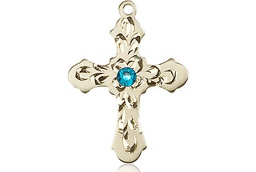 [6036KT3-STN12] 14kt Gold Cross Medal with a 3mm Zircon Swarovski stone