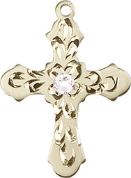 [6036KT3-STN4] 14kt Gold Cross Medal with a 3mm Crystal Swarovski stone