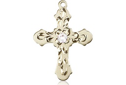 [6036KT3-STN4] 14kt Gold Cross Medal with a 3mm Crystal Swarovski stone