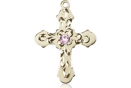 [6036KT3-STN6] 14kt Gold Cross Medal with a 3mm Light Amethyst Swarovski stone