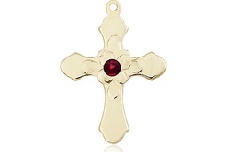 [6036KT4-STN1] 14kt Gold Cross Medal with a 3mm Garnet Swarovski stone