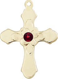 [6036KT4-STN1] 14kt Gold Cross Medal with a 3mm Garnet Swarovski stone