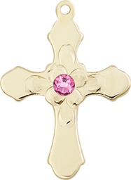 [6036KT4-STN10] 14kt Gold Cross Medal with a 3mm Rose Swarovski stone