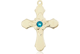 [6036KT4-STN12] 14kt Gold Cross Medal with a 3mm Zircon Swarovski stone