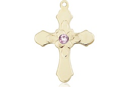 [6036KT4-STN6] 14kt Gold Cross Medal with a 3mm Light Amethyst Swarovski stone