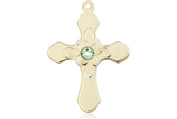 [6036KT4-STN8] 14kt Gold Cross Medal with a 3mm Peridot Swarovski stone