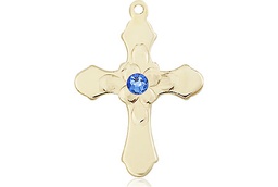 [6036KT4-STN9] 14kt Gold Cross Medal with a 3mm Sapphire Swarovski stone