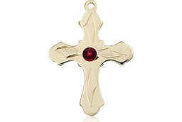 [6036KT5-STN1] 14kt Gold Cross Medal with a 3mm Garnet Swarovski stone